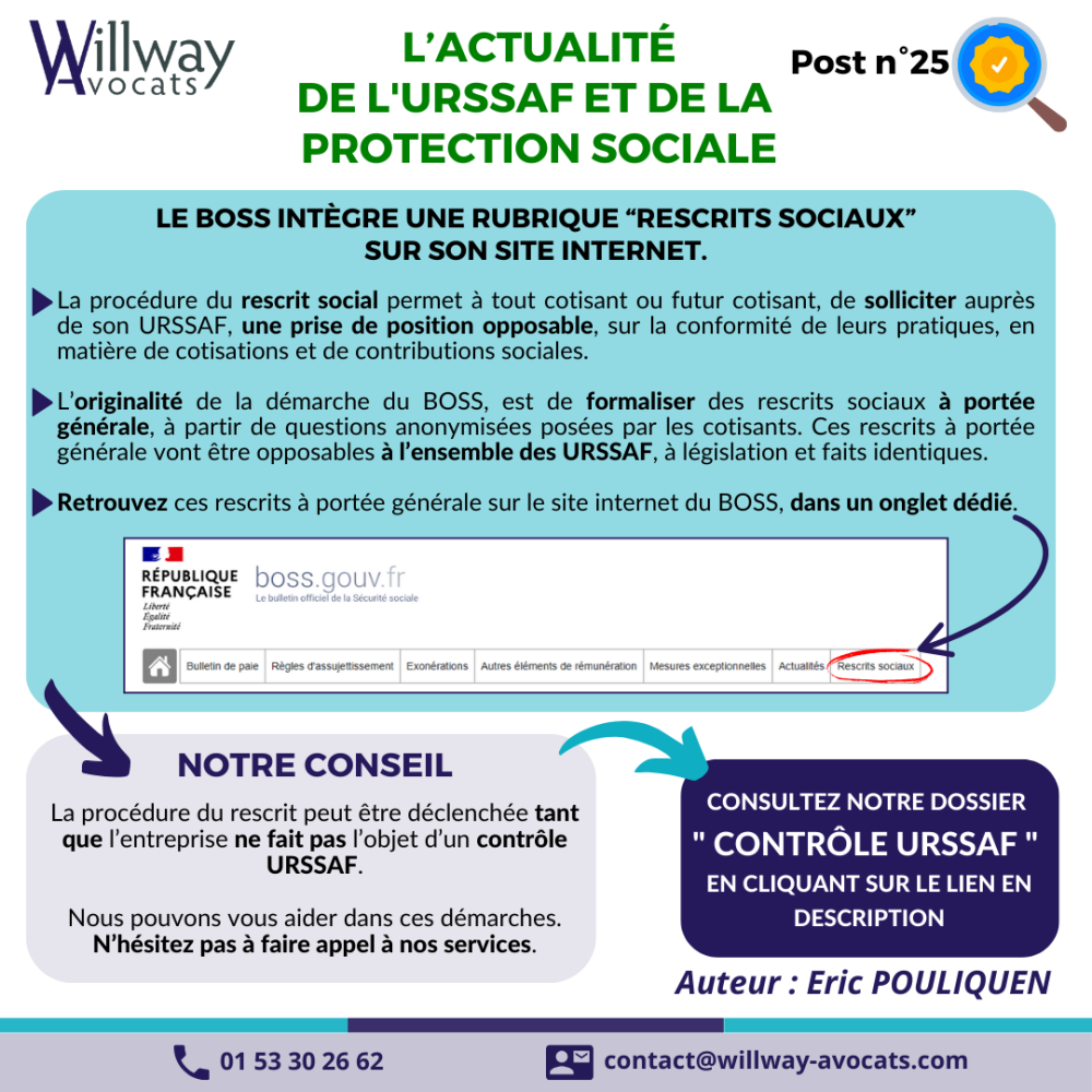 Le boss intègre une rubrique “rescrits sociaux” sur son site internet.