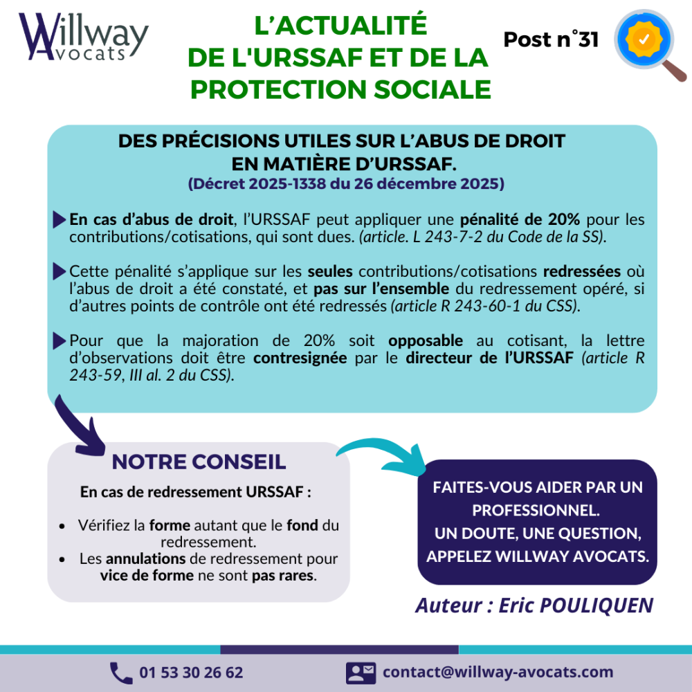 Des précisions utiles sur l'abus de droit en matière d'URSSAF.