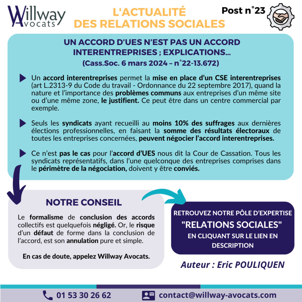 Un accord d’UES n’est pas un accord interentreprises ; Explications…