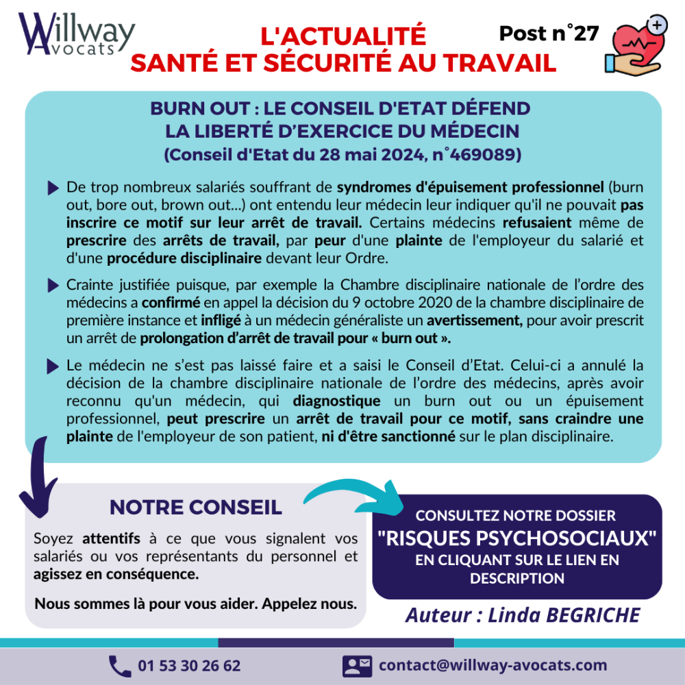 Burn out : le Conseil d'Etat défend la liberté d’exercice du médecin