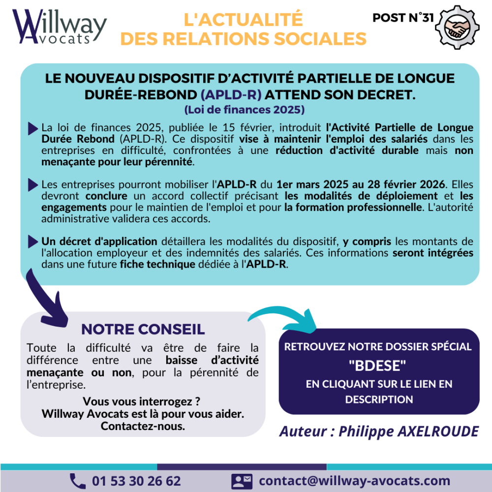 Le nouveau dispositif d'activité partielle de longue durée-rebond (APLD-R) attend son décret. 