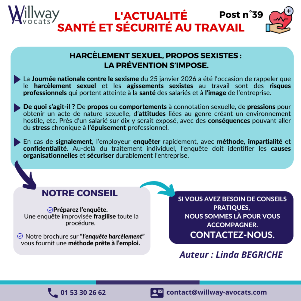 Harcèlement sexuel, propos sexistes : la prévention s'impose.