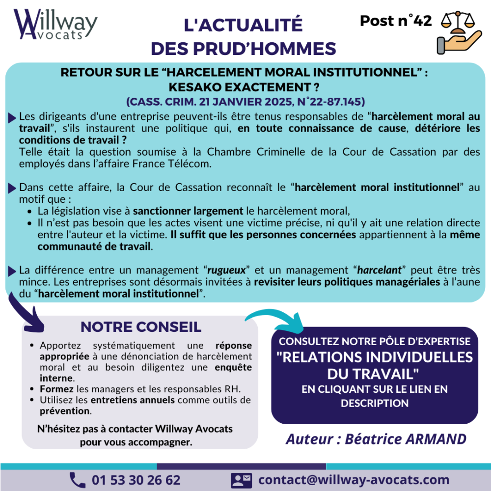 Retour sur le “harcèlement moral institutionnel” :  KESAKO exactement ? 