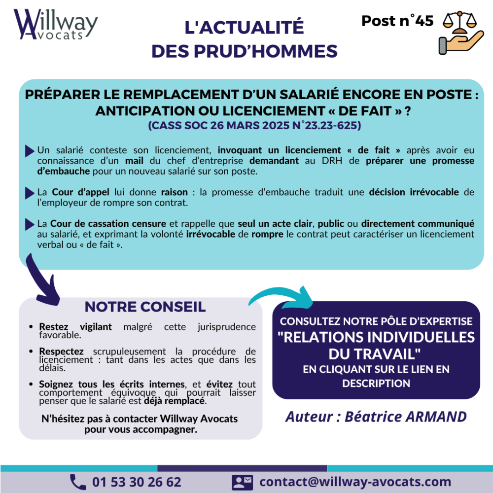 Préparer le remplacement d'un salarié encore en poste : anticipation ou licenciement "de fait" ?
