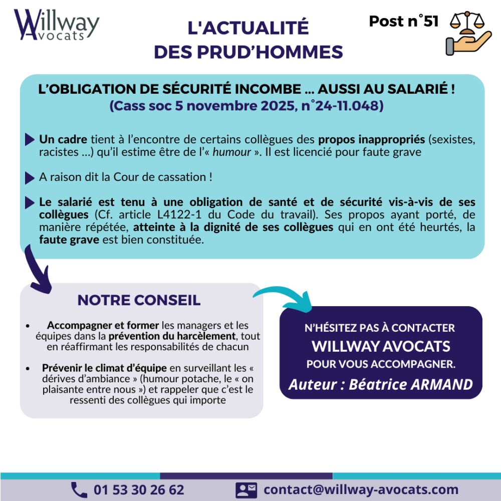 L'obligation de sécurité incombe … Aussi au salarié ! 