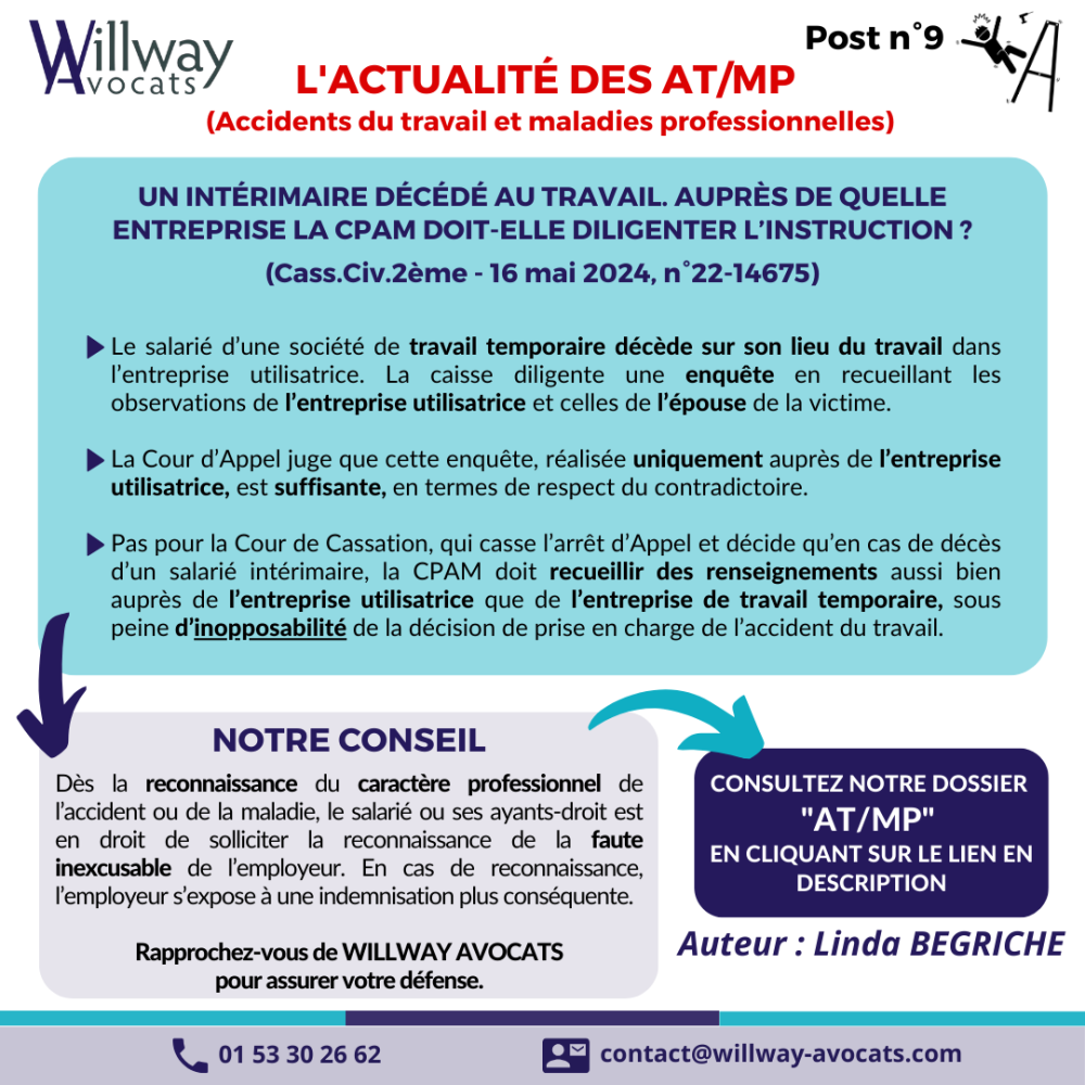 Intérimaire décédé au travail, auprès de quelle entreprise la CPAM doit-elle diligenter l’instruction ?