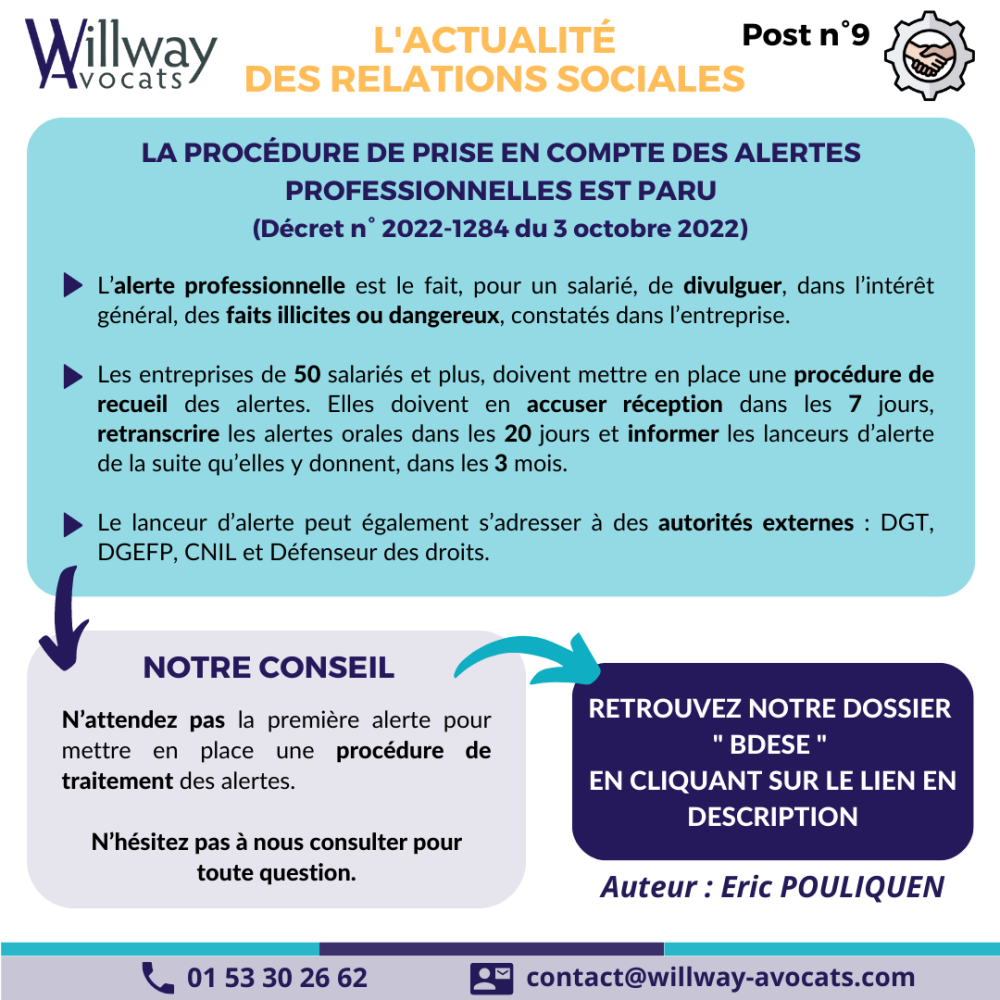 La procédure de prise en compte des alertes professionnelles est parue