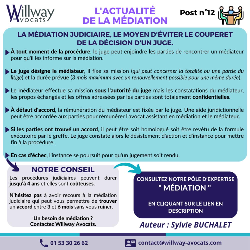 La médiation judiciaire, le moyen d'éviter le couperet de la décision d'un juge.